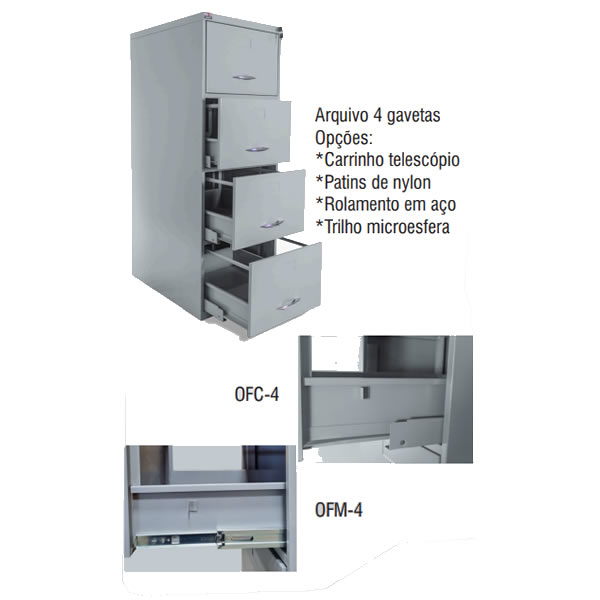 arquivo com 4 gavetas de aço